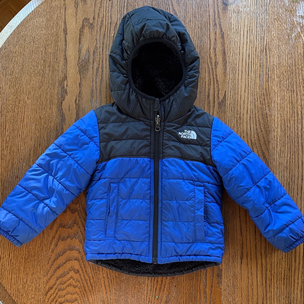 The North Face Kids' Black and Blue Hooded Jacket toddler reversible